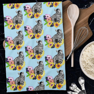 Zebra Blue Colourful Daisy Floral Wildlife Kitchen Towel