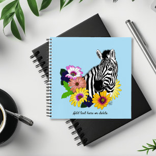 Zebra Blue Colourful Daisy Floral Wildlife Notebook