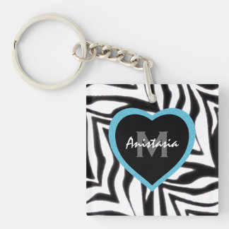 Zebra: Blue Heart: Personalized Keychain