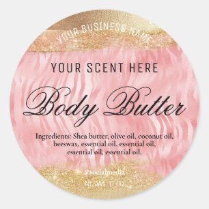 Zebra Body Butter Labels In Pink And Gold