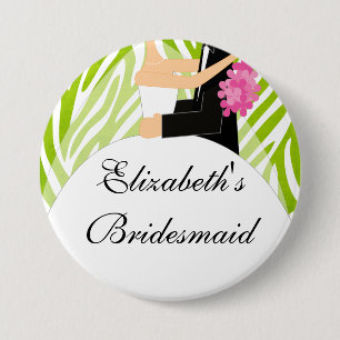 Zebra Bride Bridesmaid  Button / Pin Lime Green