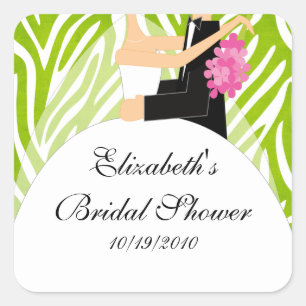 Zebra Bride Groom Bridal Shower Sticker Lime Green