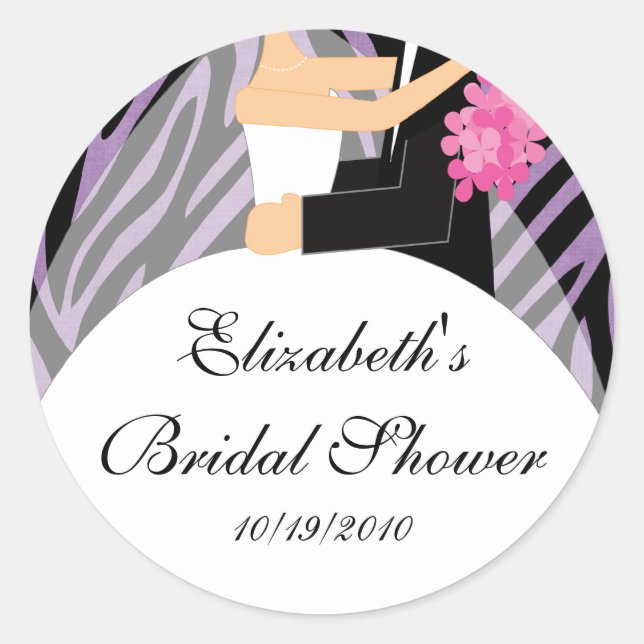 Zebra Bride Groom Bridal Shower Sticker Purple (Front)