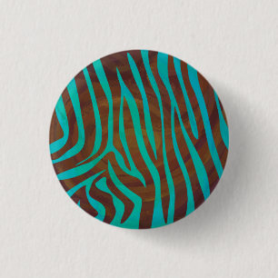 Zebra Brown and Teal Print 1 Inch Round Button