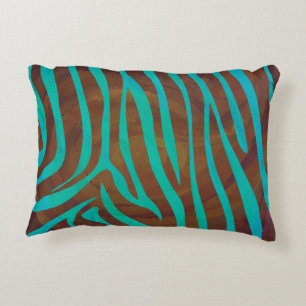 Zebra Brown and Teal Print Accent Pillow