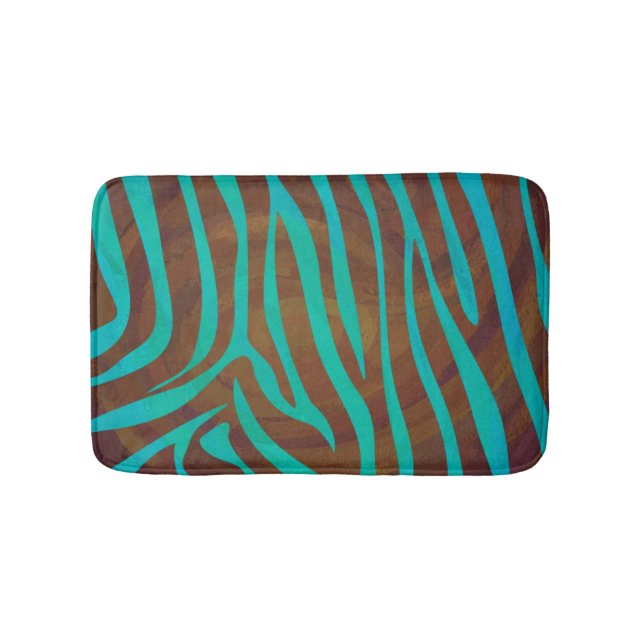 Zebra Brown and Teal Print Bath Mat (Front)