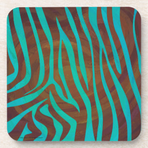 Zebra Brown and Teal Print Coaster