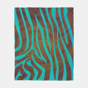 Zebra Brown and Teal Print Fleece Blanket