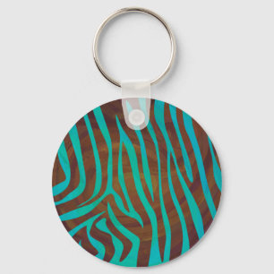Zebra Brown and Teal Print Keychain