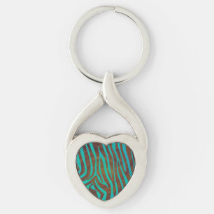 Zebra Brown and Teal Print Keychain