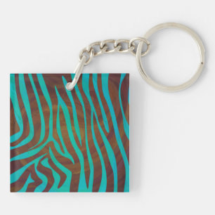 Zebra Brown and Teal Print Keychain