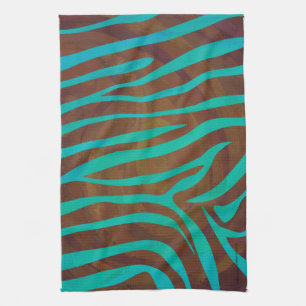 Zebra Brown and Teal Print Kitchen Towel