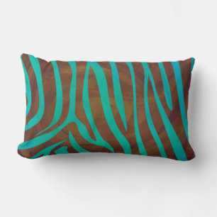 Zebra Brown and Teal Print Lumbar Pillow