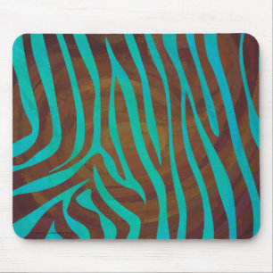 Zebra Brown and Teal Print Mouse Pad