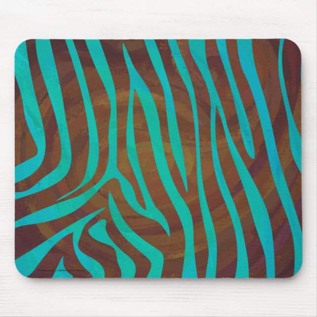 Zebra Brown and Teal Print Mouse Pad (Front)