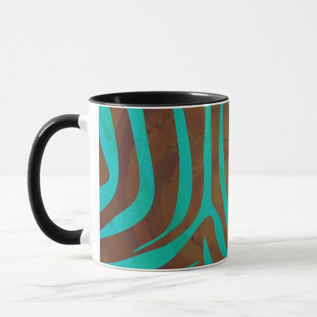 Zebra Brown and Teal Print Mug (Left)