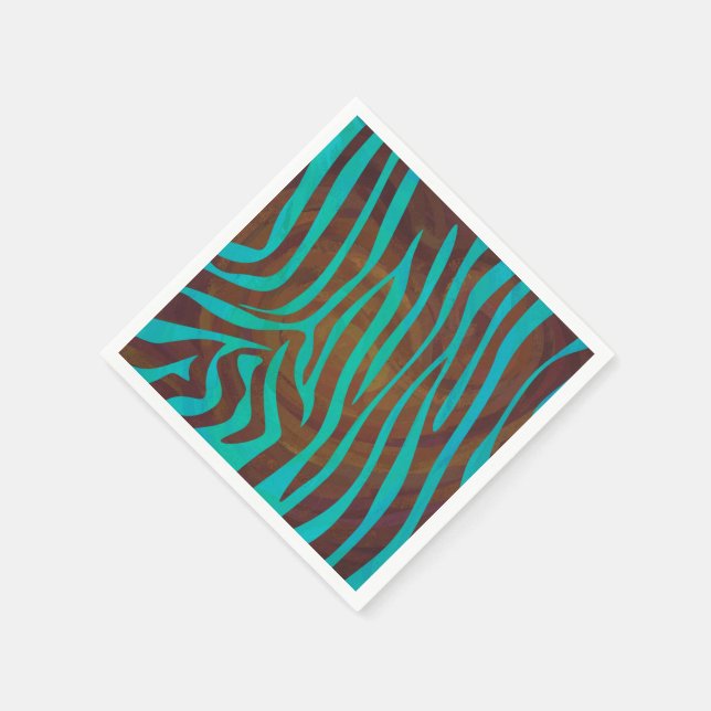 Zebra Brown and Teal Print Napkin (Corner)