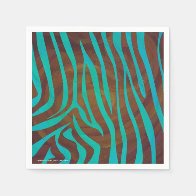 Zebra Brown and Teal Print Napkin (Front)