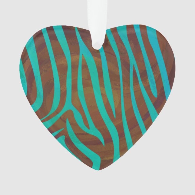 Zebra Brown and Teal Print Ornament (Front)