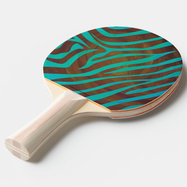 Zebra Brown and Teal Print Ping Pong Paddle (Front Angle)