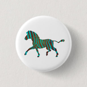 Zebra Brown and Teal Print Silhouette 1 Inch Round Button