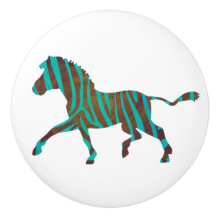 Zebra Brown and Teal Print Silhouette Ceramic Knob