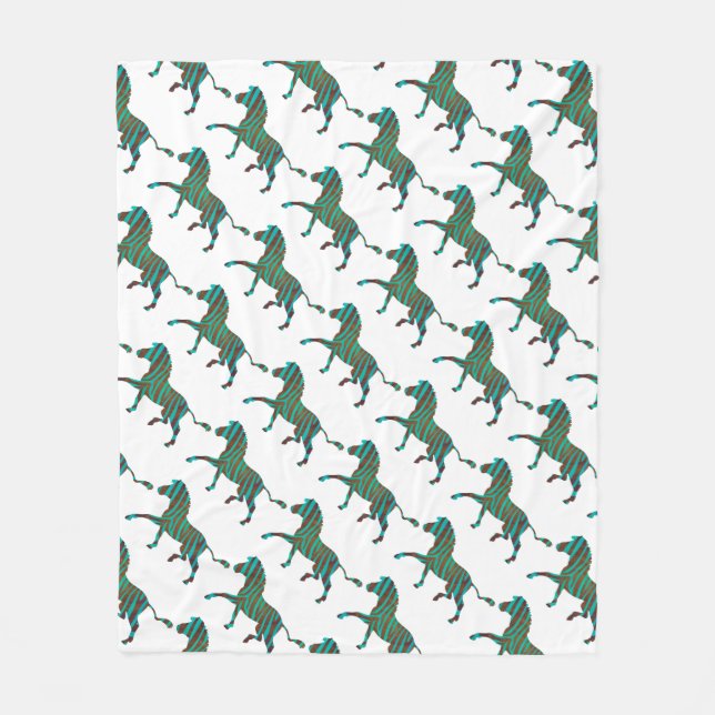 Zebra Brown and Teal Print Silhouette Fleece Blanket (Front)