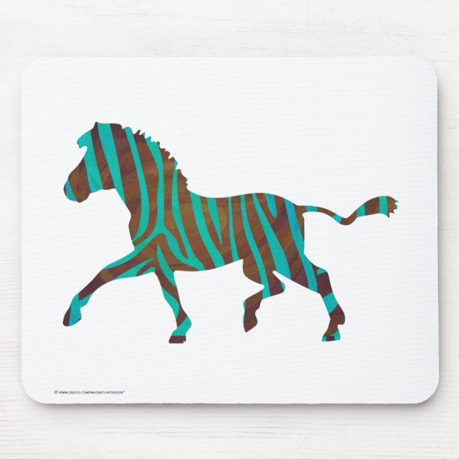 Zebra Brown and Teal Print Silhouette Mouse Pad (Front)