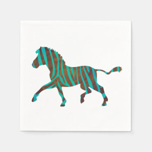 Zebra Brown and Teal Print Silhouette Napkin