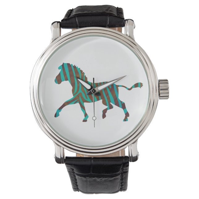 Zebra Brown and Teal Print Silhouette Watch (Front)