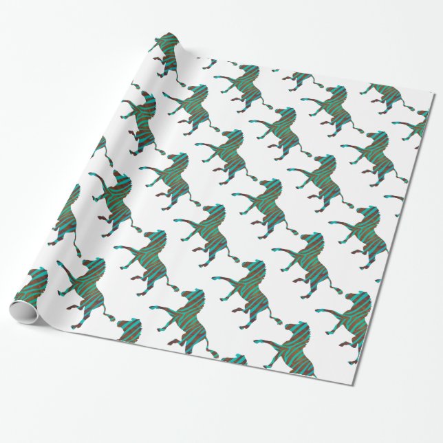 Zebra Brown and Teal Print Silhouette Wrapping Paper (Unrolled)
