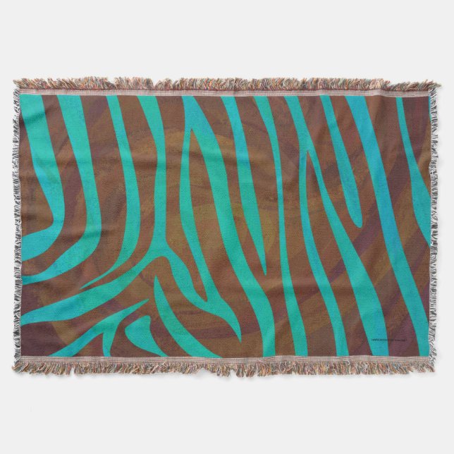 Zebra Brown and Teal Print Throw Blanket (Front)