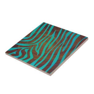 Zebra Brown and Teal Print Tile
