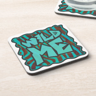 Zebra Brown and Teal Wild Me Design Coaster