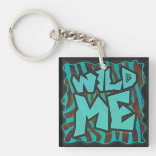 Zebra Brown and Teal Wild Me Design Keychain