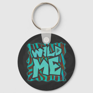 Zebra Brown and Teal Wild Me Design Keychain