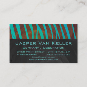 Zebra Brown and Teal with Monogram Business Card