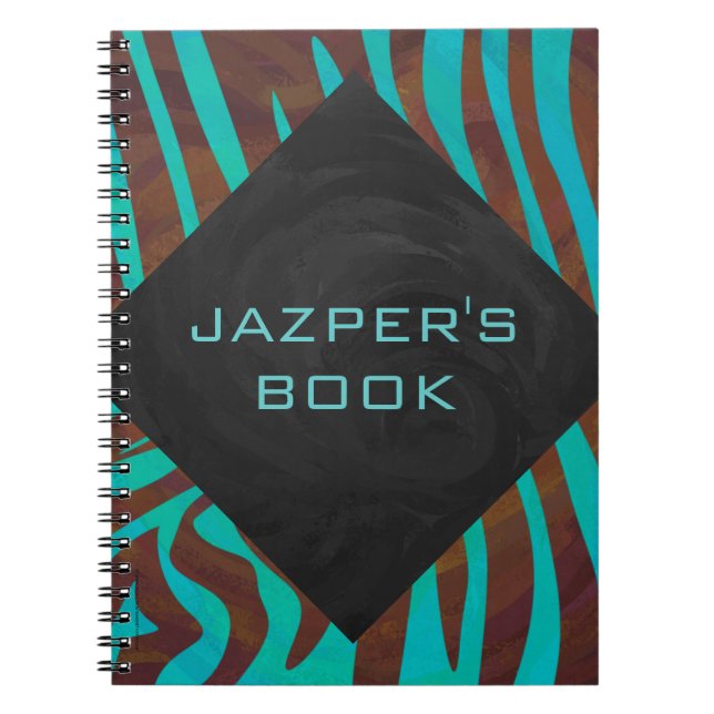 Zebra Brown and Teal with Monogram Notebook (Front)