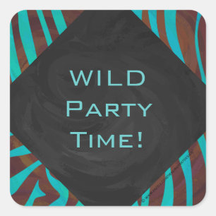 Zebra Brown and Teal with Monogram Square Sticker