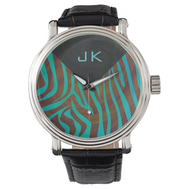 Zebra Brown and Teal with Monogram Watch (Front)