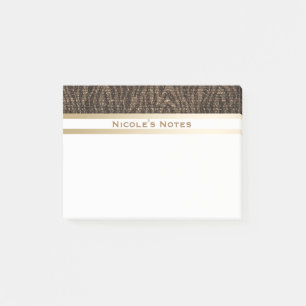 Zebra Brown Gold Sparkle Glam Trendy Personalized Post-it Notes