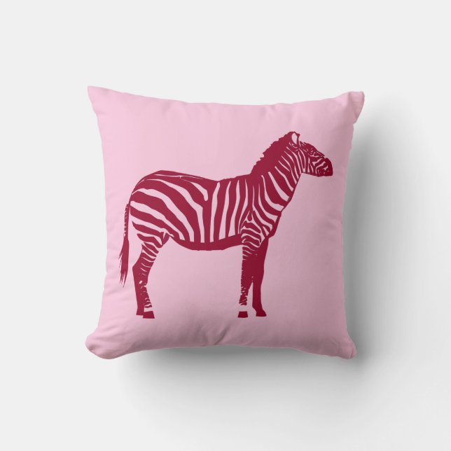 Zebra - Burgundy and Pink Throw Pillow (Front)
