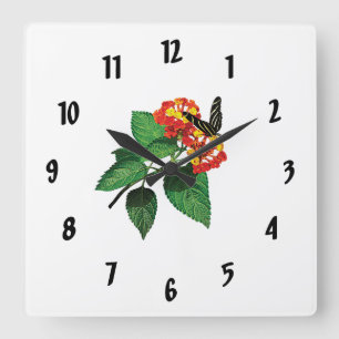 Zebra Butterfly on Lantanas Square Wall Clock