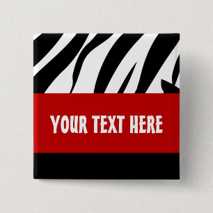 Zebra Button, Customizable 2 Inch Square Button