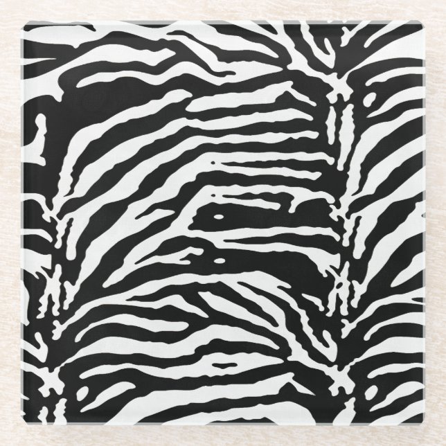 Zebra Camouflage Black and White Artistic Pattern Glass Coaster (Front)