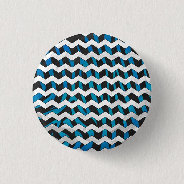 Zebra Chevron Black and Blue 1 Inch Round Button (Front)
