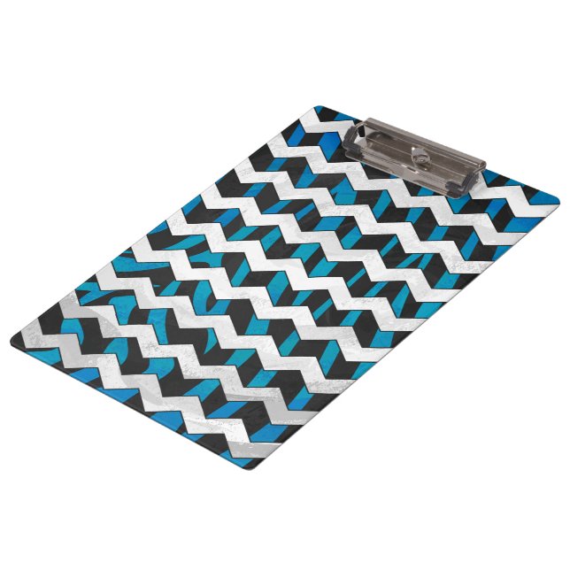 Zebra Chevron Black and Blue Clipboard (Angled)