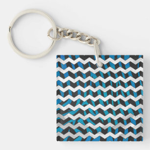 Zebra Chevron Black and Blue Keychain