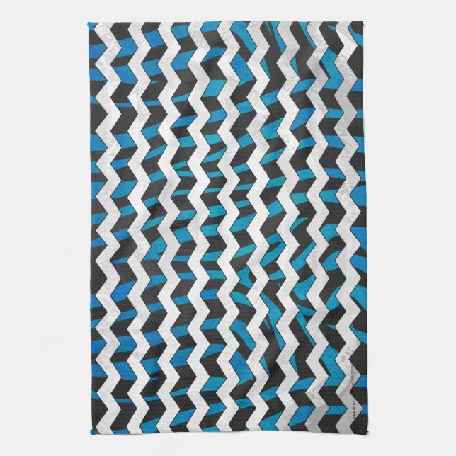 Zebra Chevron Black and Blue Kitchen Towel (Vertical)