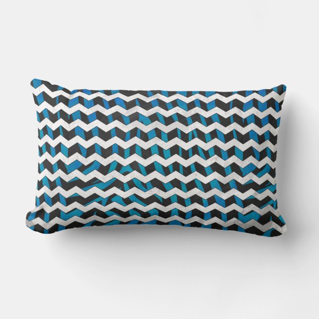 Zebra Chevron Black and Blue Lumbar Pillow (Front)